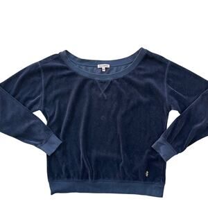 Juicy Couture Women Navy Velour Pullover Sweatshirt Crewneck Medium Made in USA